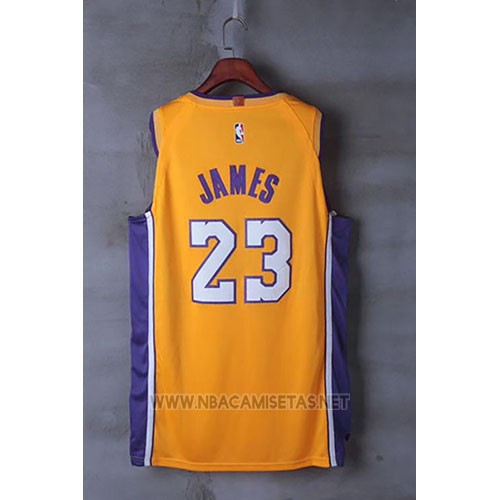 Camiseta Los Angeles Lakers Lebron James NO 23 Icon 2017-18 Amarillo